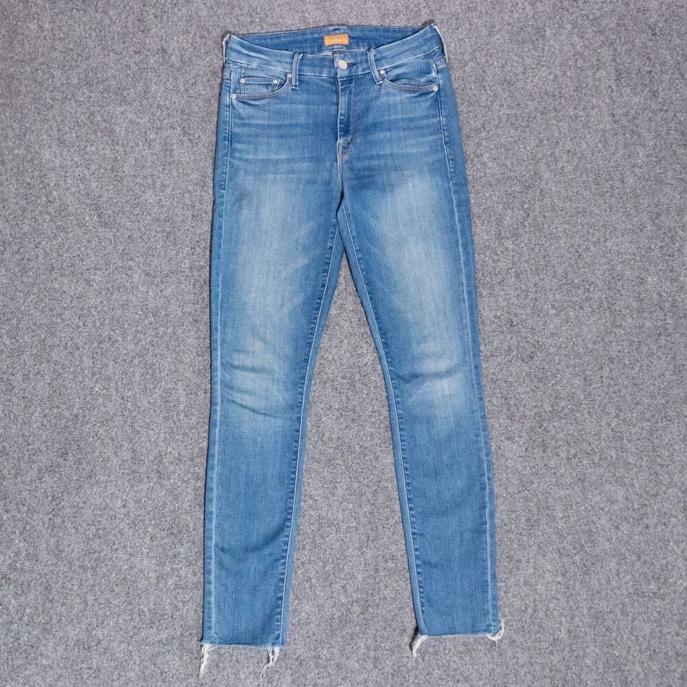 MOTHER Looker High Rise Ankle Fray Skinny Jeans Birds of Paradise Blue Womens 26